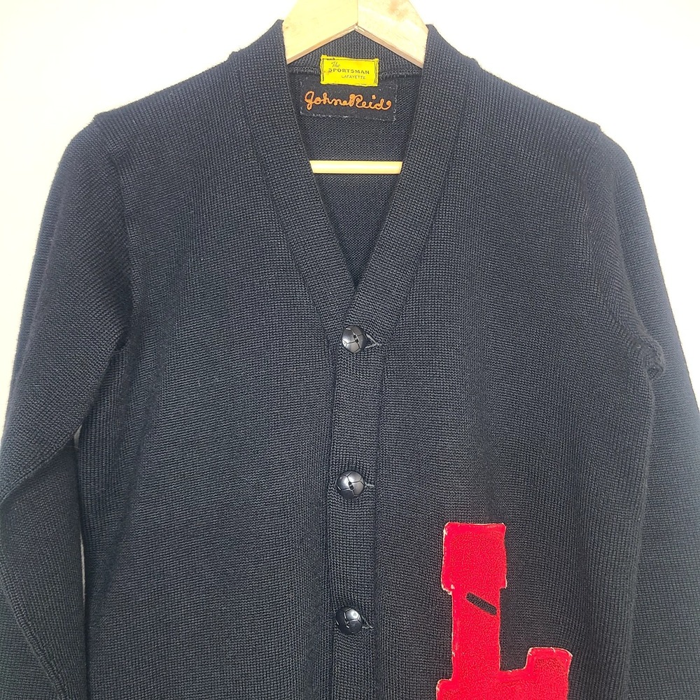 Vintage Letterman Cardigan 40s 50s HS Sweater‎ Black Red Lafayette IN Unisex - Picture 2 of 7